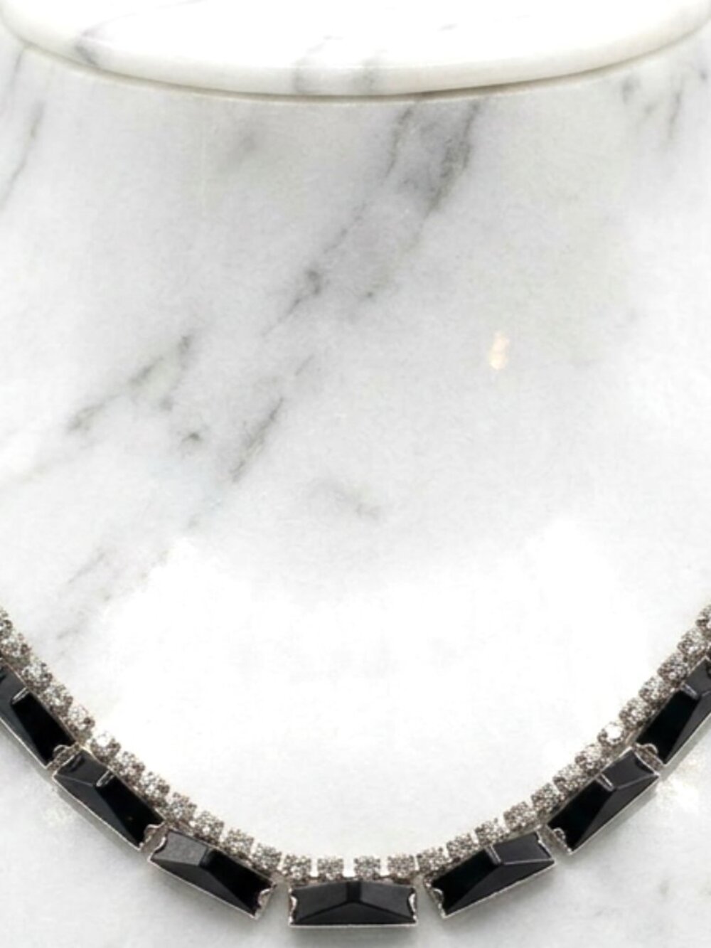 KRAMER of New York Black & Clear Rhinestone Necklace Signed Vintage